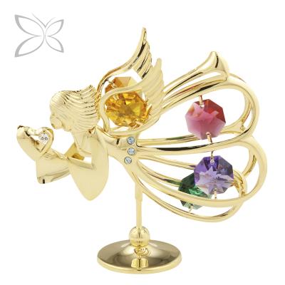 China Luxury Europe Crystocraft Gold Plated Metal Crystal Angel Figurine Decorated with Shiny Cut Crystals for sale