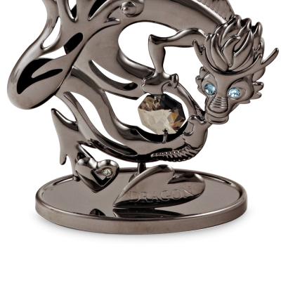 China Black Metal Feng Shui Crafts Dragon Europe Crystocraft 12 Horoscope Chinese Zodiac Figurine With Shiny Cut Crystals for sale