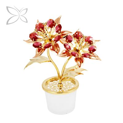 China Crystal Crystocraft Gold Plated Poinsettias decorated with shiny cut crystals Christmas home decor for sale