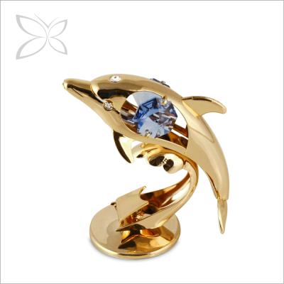 China Europe Crystocraft Gold Plated Metal Mini Dolphin Figurine With Shiny Cut Crystals Wedding Favor for sale