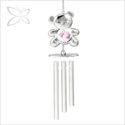 China Special Designed Wind Chime Crystocraft Metal Chrome Plated Teddy Bear Decorated With Shiny Cut Crystals Indoor Wind Chime for sale