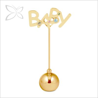 China Europe Crystocraft Gold Plated Metal Baby Shower Place Card Holder Decorated With Shiny Cut Crystals for sale