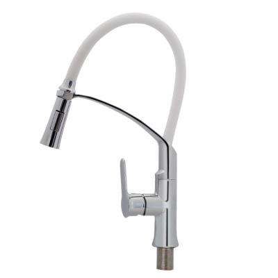 China Pull Out Chrome Plating New Design Temperature Control Brass Kitchen Sink Mixer Matte White Pull Out Spring for sale