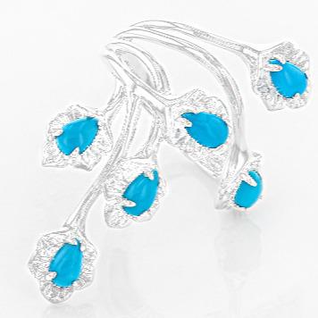 China Most Popular Gift Party Wedding Romantic Situation Compressed Turquoise Blue Main Stone Silver Engagement Rings Set for sale