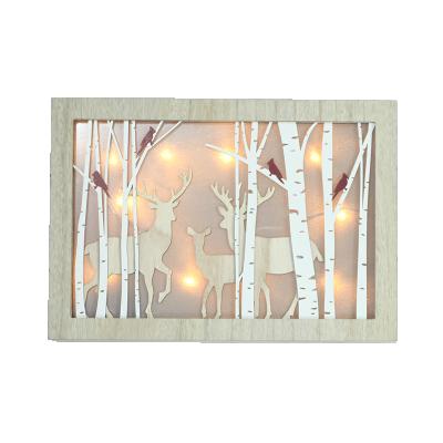 China China Wood Elks Photo Frame Light Opens Christmas Gifts For Window Led Room Light Decoration for sale