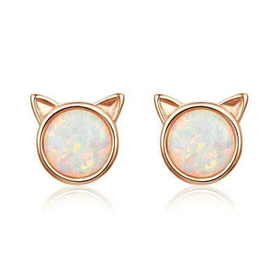 China Fashionable Wholesale S925 Sterling Silver Single Earrings Cat Earrings With Opal For Female for sale