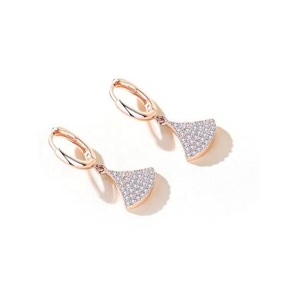 China FASHIONABLE Full Diamond S925 Sterling Silver Dress Earrings Elegant Fan-shaped Earrings Stud Rose Gold Earrings for sale