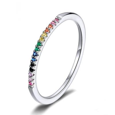 China New Design TRENDY European and American Plain Colored S925 Sterling Silver Platinum-plated Zircon Ring For Women for sale