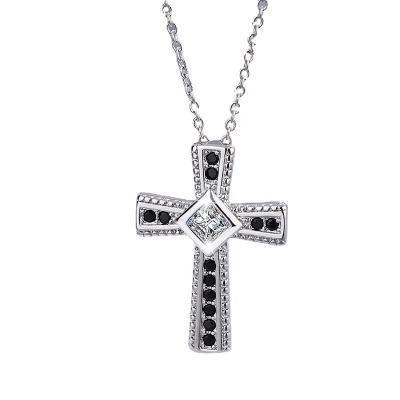 China FASHIONABLE Alloy Black Diamond Platinum Plated Cross Pendant Necklace Clavicle Chain Sweet Sales Online for sale