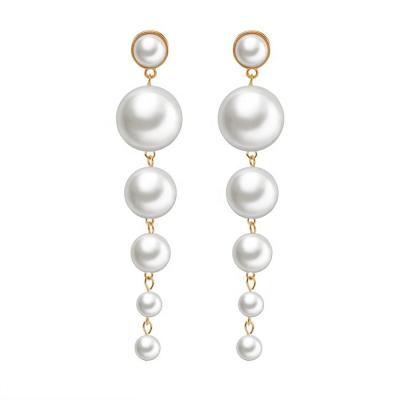 China Wholesale FASHIONABLE Long String Pearl Elegant Baroque Exaggerated Long Earrings Large For Women for sale