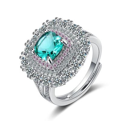 China FASHIONABLE Cheap Price Alloy Face Square Zircon Inlaid Platinum Plated Female Rings With Adjustable Size for sale