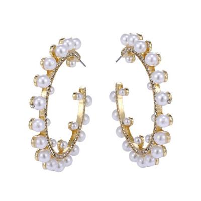 China Fashionable wholesale new European and American exaggerated designed earrings simple personality pearl diamond circle large for sale