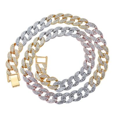 China Hiphop Hip Hop Bling Daikin Cuban Chain Necklace Chains Necklaces With Artificial Diamond For Men for sale