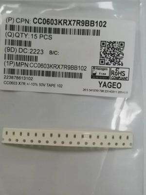 China 102K / 50V Multilayer Ceramic Capacitors 0603 Coating SMD X7R for sale