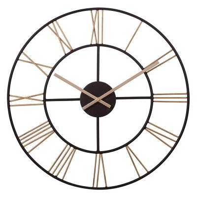 China Vintage Netalic Copper Style Home Decor Battery Operated Antique Silent Movement Large Wall Clock for sale