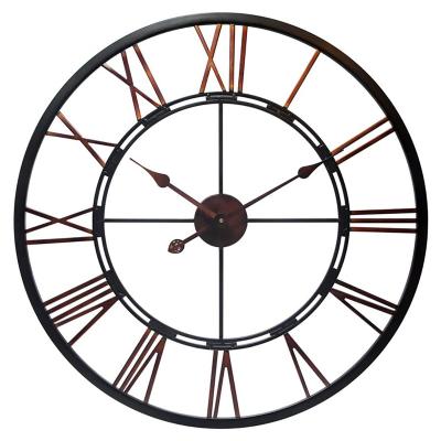 China Antique Style Silent Movement Battery Operated Indoor Decor Vintage Large Round Metal Wall Art Clock for sale