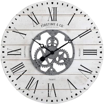 China Antique Style 24inch Motion Vintage Decor Silent Battery Operated Indoor Large Wall Clock Modern Wooden for sale