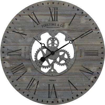 China Antique Style Quartz Movement Vintage Decor Large Silent Battery Operated Indoor Wall Clock Modern Wooden for sale