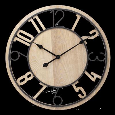 China 24inch Traditional Silent Wooden Wall Clock Dia Round Battery Operated Indoor Open Decor for sale