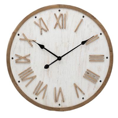 China Wholesale Wooden Non Ticking Silent Traditional Dia Quartz Round Battery Operated Wall Clocks 24inch Indoor Home Decor Open for sale