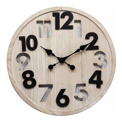 China Dia Quartz Wooden Wall Clock Round Battery Operated Rustic Indoor Farmhouse Antique Open Silent Wholesale Traditional Decor Large for sale