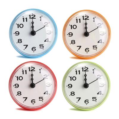 China Factory BRIEF 3 inch small cheap plastic waterproof wall clock directly with battery operated suction cup for bathroom decorative for sale