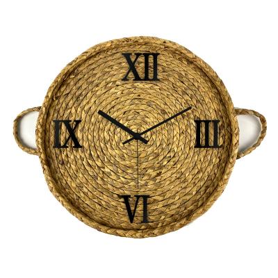 China Cutom Antique Wholesale Cheap Unique Design Price Quiet Style Field Rattan Wall Clock for sale