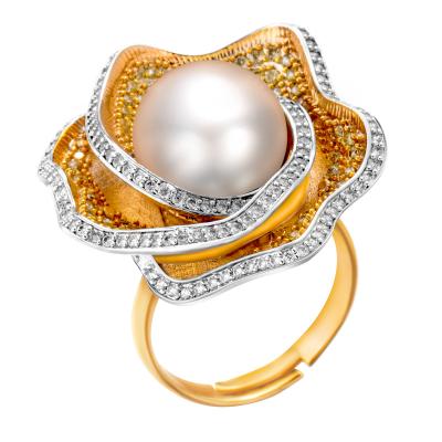 China Other ZHIWEI Fashion Pearl Petal Brass Ring for sale