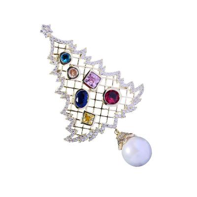 China Jewelry Decoration ZHIWEI Europe and the United States retro paragraph zircon colorful zirconia corsage Christmas tree brooch jewelry for sale