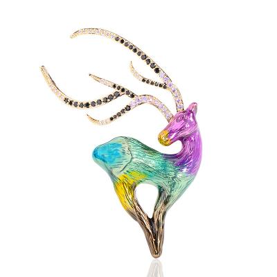 China Jewelry Decoration ZHIWEI retro copper jewelry deer animal brooch enamel color Europe and the United States inlaid zirconium corsage Christmas elk for sale