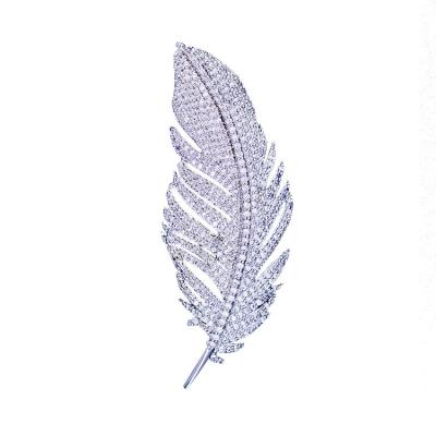 China Jewelry Decoration ZHIWEI Korean temperament pin micro-set zirconia feather brooch female suit coat accessories for sale