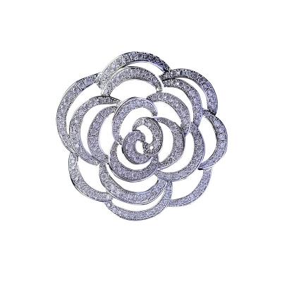 China Jewelry Decoration ZHIWEI fashion temperament brooch copper zirconia rose flower pin bride wedding corsage for sale