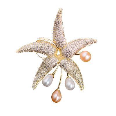 China UsageJewelry Decoration ZHIWEI new freshwater pearl elegant starfish brooch atmospheric classic senior sense of suit coat clothing brooch for sale