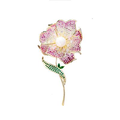 China UsageJewelry Decoration ZHIWEI Korean version of the new zircon pearl flower brooch elegant atmosphere flower pin fashion cheongsam brooch for sale