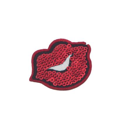 China Viable High Quality Custom Made Accessories Fiery Lip Embroidered Sequin Patches For Clothing Bags for sale