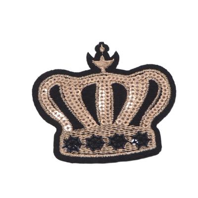 China Viable wholesale price sew on custom pattern crown embroidery sequin patches for jacket for sale