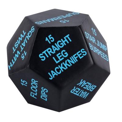 China Playing Custom Printed Fitness Die Cut Workout Sports Die Cut 12 Sided Anti Stress Dies for sale