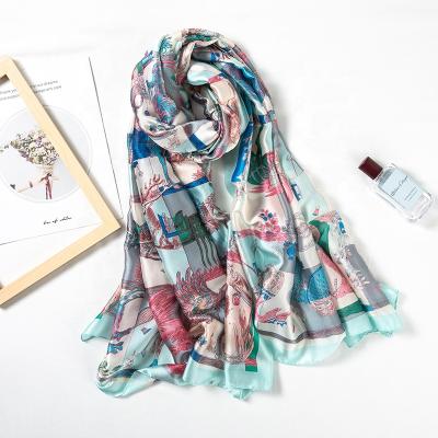 China Wholesale Neckscarf OEM Print Clear Sublimation Printing Custom Size Polyester Hijab Scarf Silk for sale