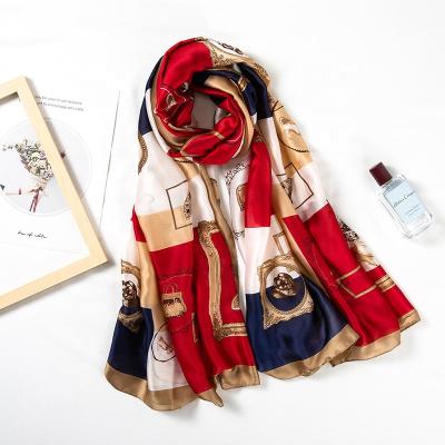 China OEM Fashion Spring Neckscarf Fancy Long Scarf Digital Printing Custom Made Chiffon Silk Scarf for sale