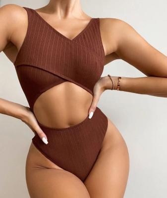 China OEM Customer Brand Women Breathable Single Ribbed One Piece Cutout Bikini Sexy Lady Swimwear Swimsuit for sale