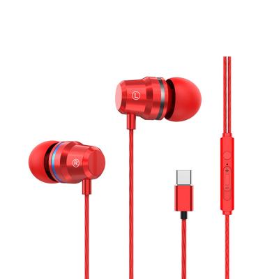 China Sport Red Black Metal In-ear Gold Base Type C In Ear Wired Earphone With Mic for sale