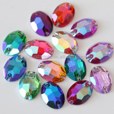 China Clear Edge And Corner Super Shiny All AB Colors 11x16mm Oval Shape Sew On Rhinestones Flatback Resin Sew-on Rhinestone Accessories For Clothes for sale