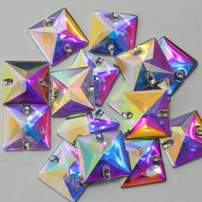 China Clear Edge And Corner Shinier Than Quality Clear AB Flatback Square Shape Glass Resin Sew On Crystal AB Flat Back Seam Stones Rhinestones for sale