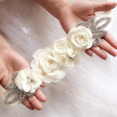 China Handmade Rose Flower Wedding Dress Rhinestone Applique Diamond Patch Party Fabric Accessory for sale