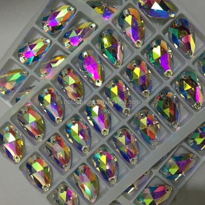 China Flatback 13x22mm AB Crystal Teardrop Shaped Glass Beads With Hole For Stitching To Clothing for sale