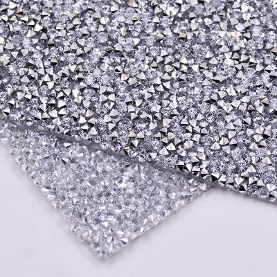 China  self adhesive ss12 Silver Crystals Rhinestone Trim Hotfix Resin Strass Mesh Crystal Beaded Applique Banding For Jewelry Clothes Wedding Crafts for sale