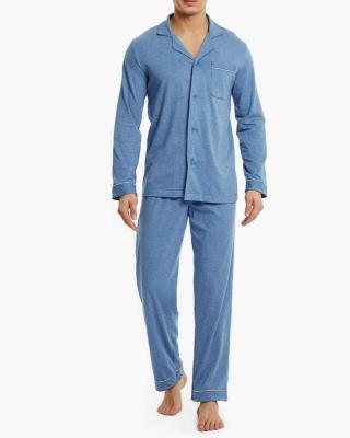 China Custom Plus Size Elastic Waistband Men's Adjustable Drawstrings Cotton Sleepwear Sleepwear Buttoned Long Sleeve Pajamas Set for sale