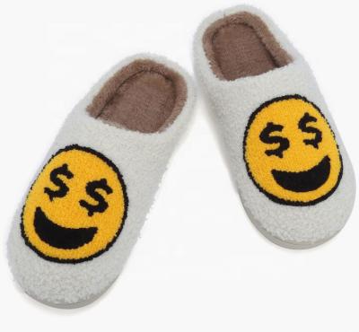 China Custom Lightweight Indoor Outdoor Memory Foam Dollar Sign Slippers Funny Winter Fleece Scratching Non Slip Silver Face House Shoes For Gifts for sale