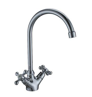 China Hot And Cold Water Kitchen Tap Faucet Polished With 2 Cross Handles for sale