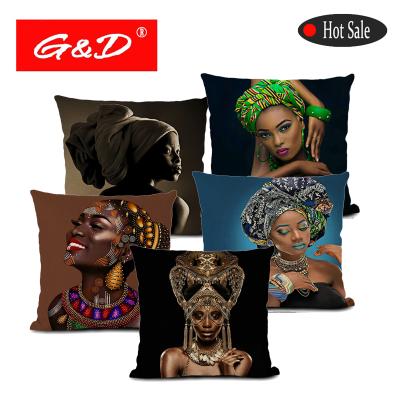 China G&D Decorative Female Fashion African Portrait Art Pillowcover Sofa Decoration Living Room Decoration for sale